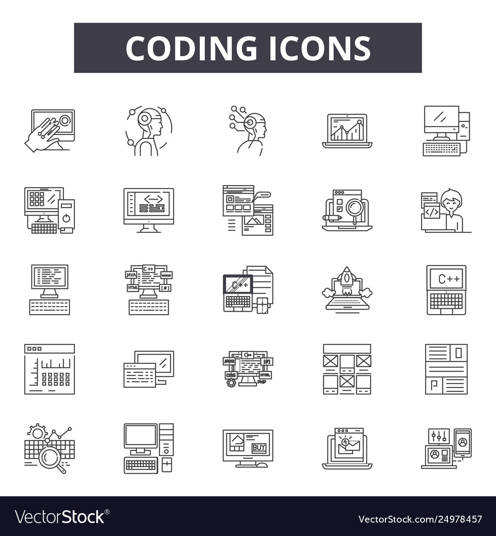 Coding line icons signs set outline