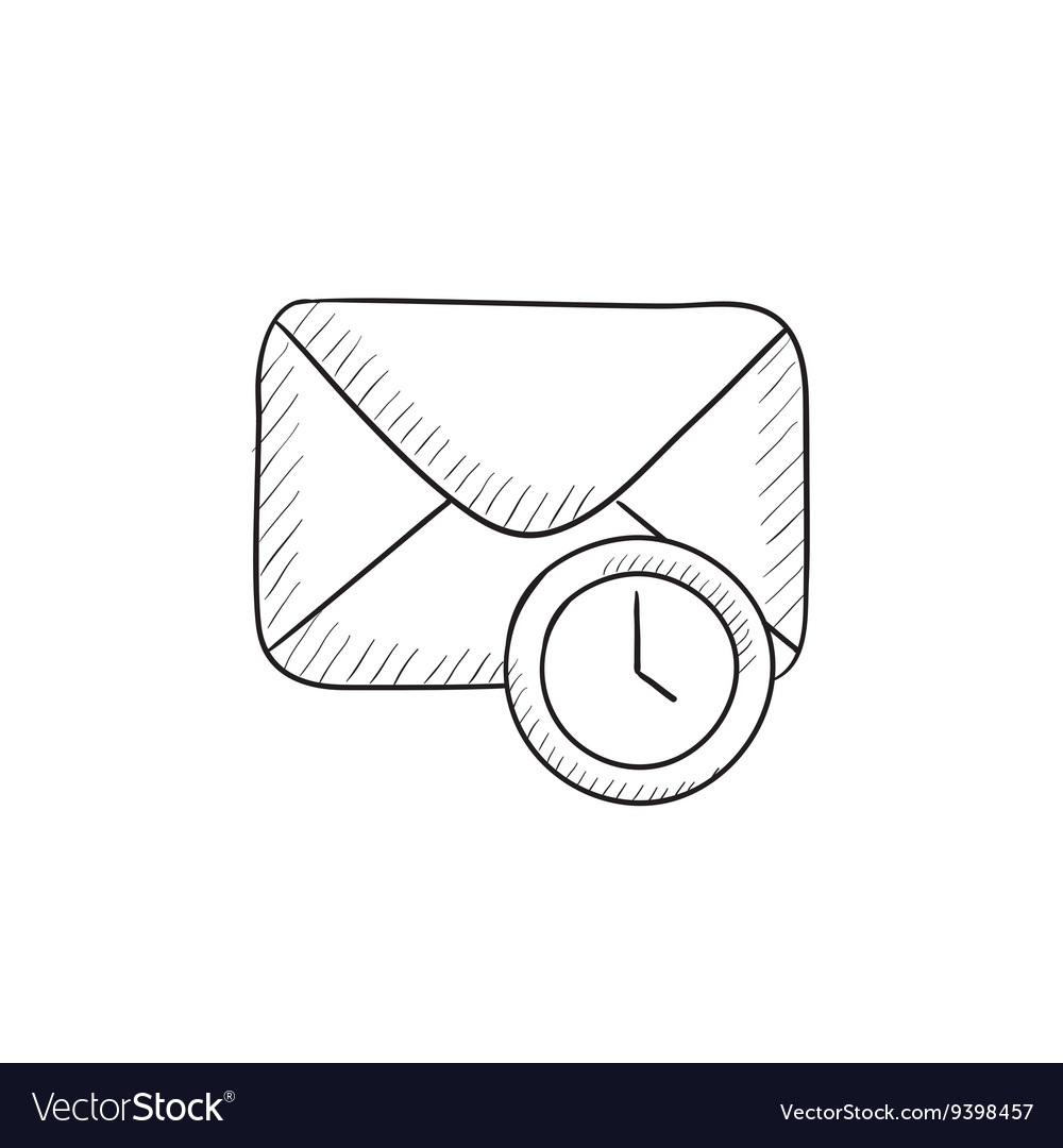 Envelope mail with clock sketch icon