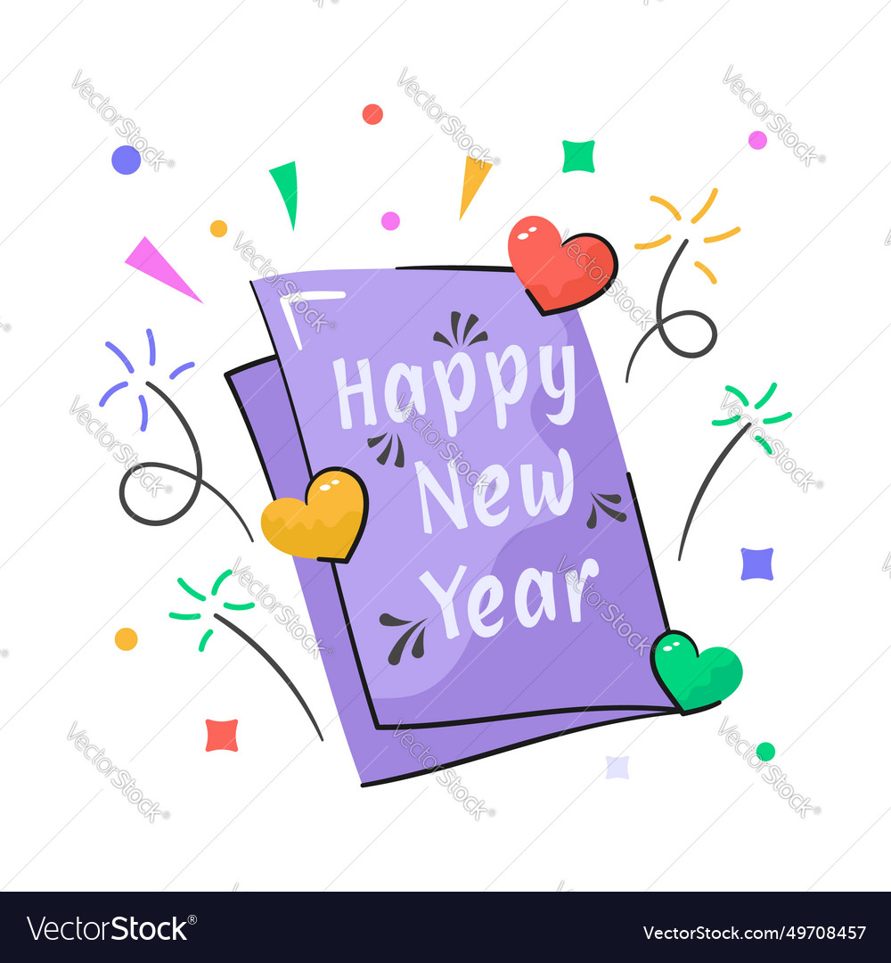 Happy new year greeting card sticker in flat hand Vector Image