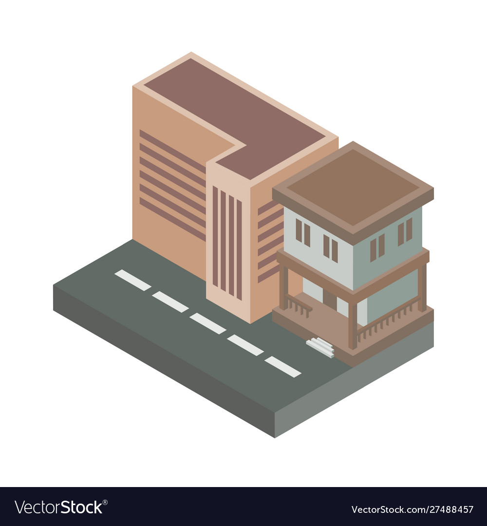 Isolated House And Building Isometric Royalty Free Vector