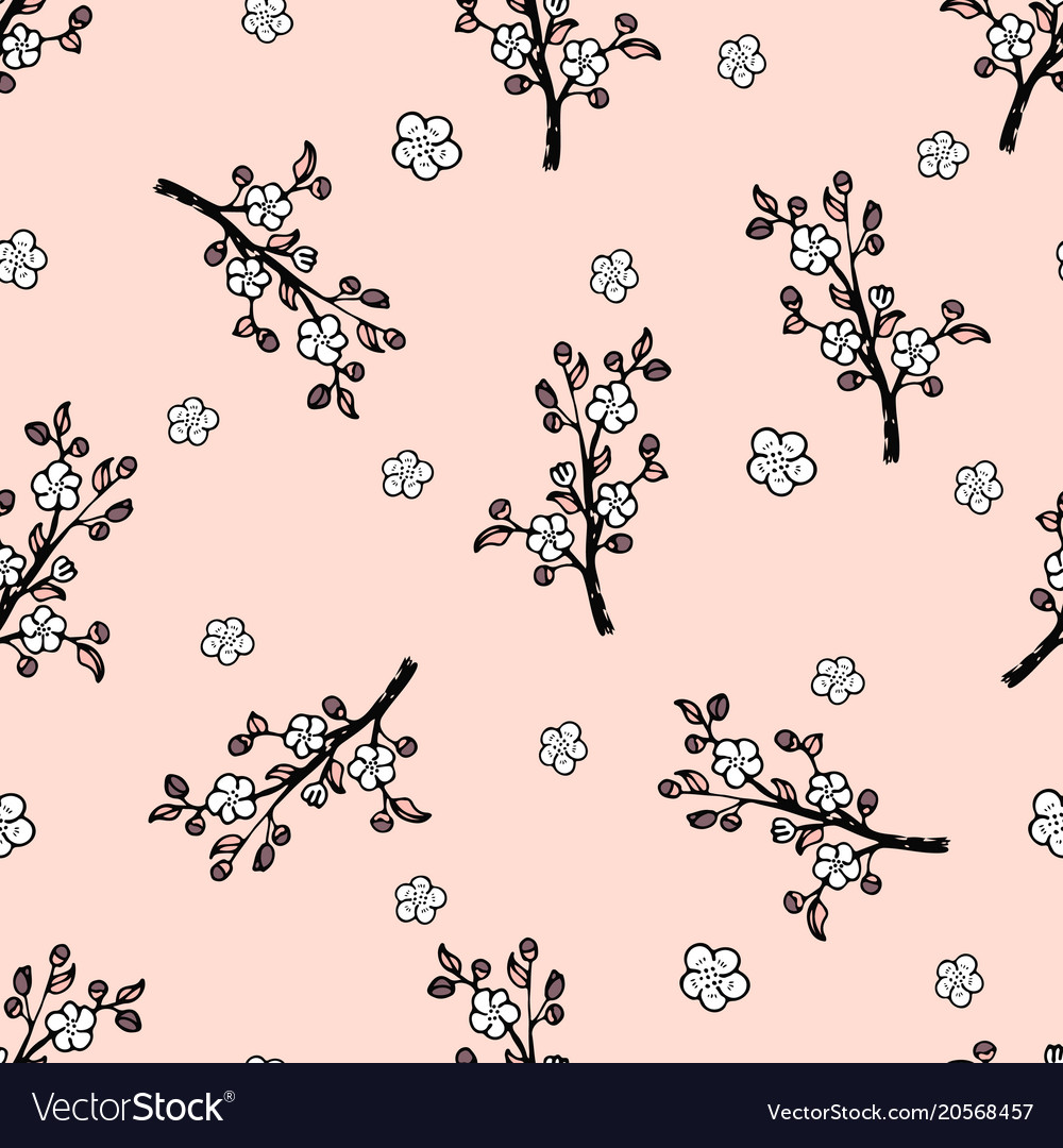 Seamless pattern with a japanese oriental cherry