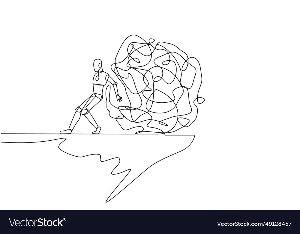 Single continuous line drawing robot pushes vector image Single continuous line drawing robot pushes