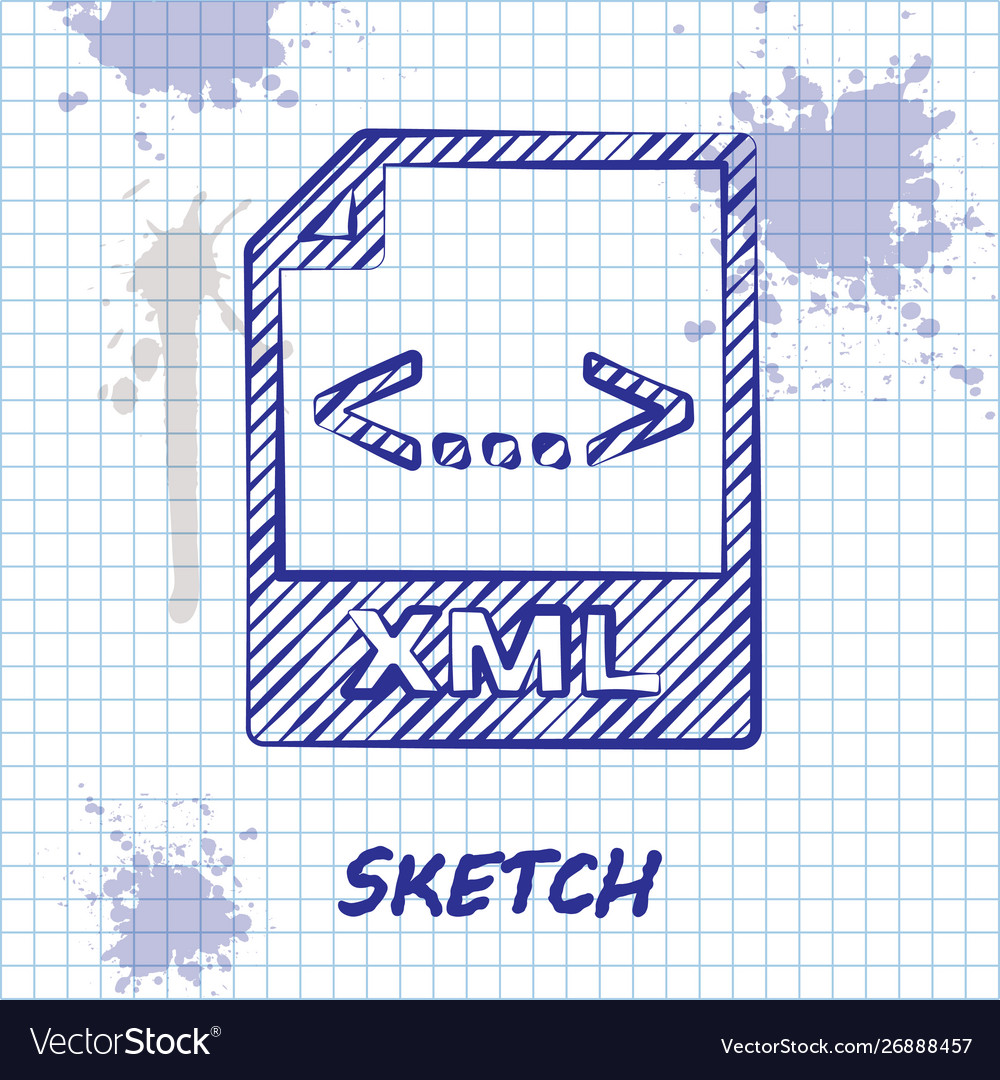 Sketch line xml file document download button vector image Sketch line xml file document download button