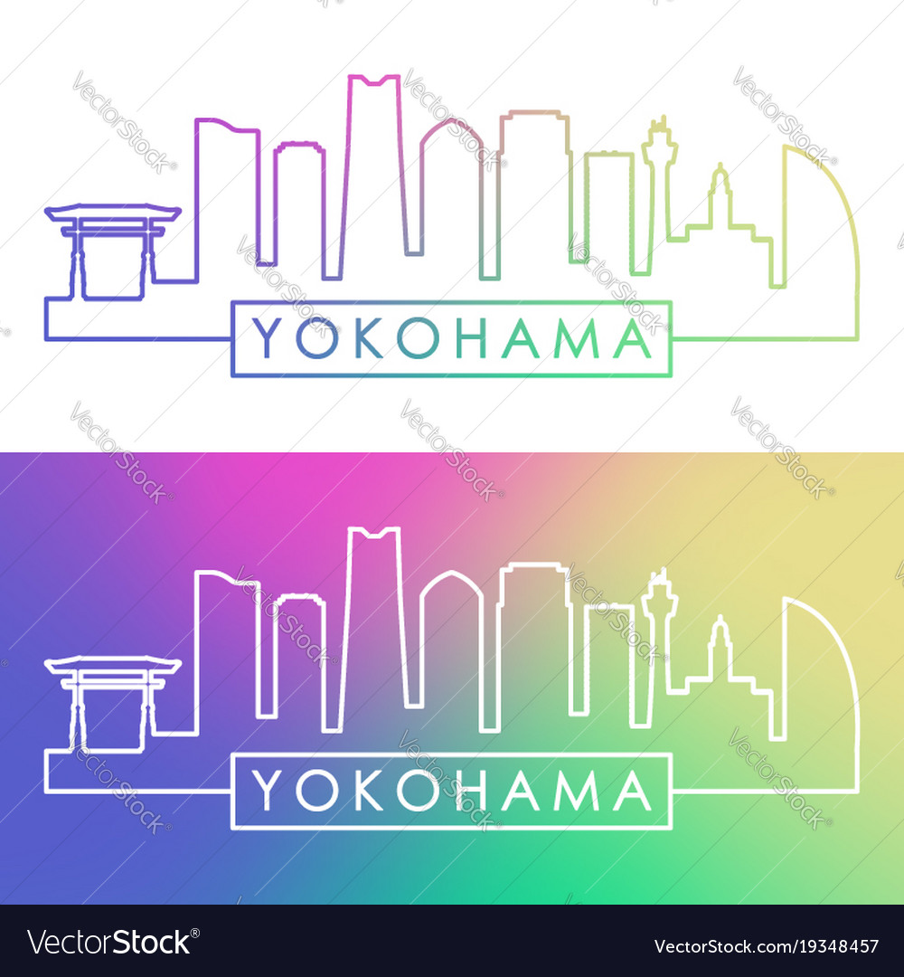 Yokohama skyline colorful linear style editable