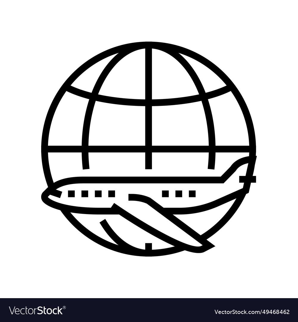 Airplane planet map location line icon vector image Airplane planet map location line icon