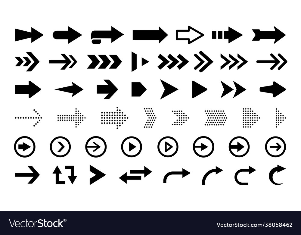 Black flat arrows and direction pointers in set vector image Black flat arrows and direction pointers in set