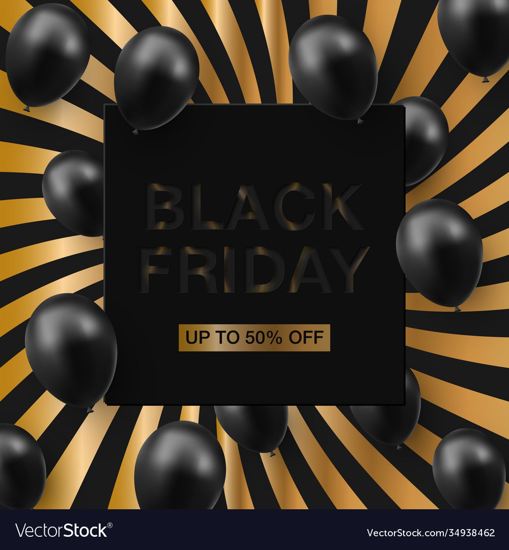 Black friday sale poster with shiny balloons