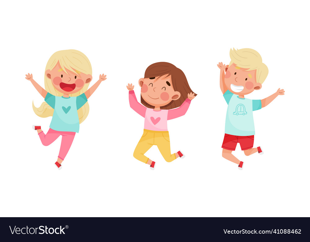 Happy little children having fun and jumping Vector Image