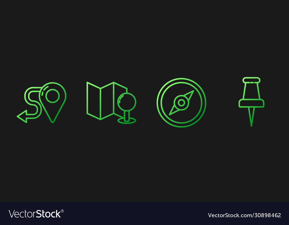 Set line compass route location folded map vector image Set line compass route location folded map