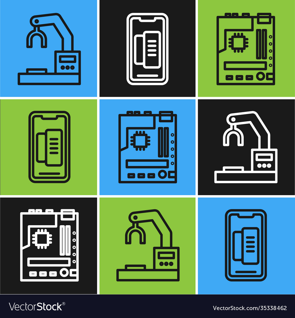 Set line robotic robot arm hand factory vector image Set line robotic robot arm hand factory