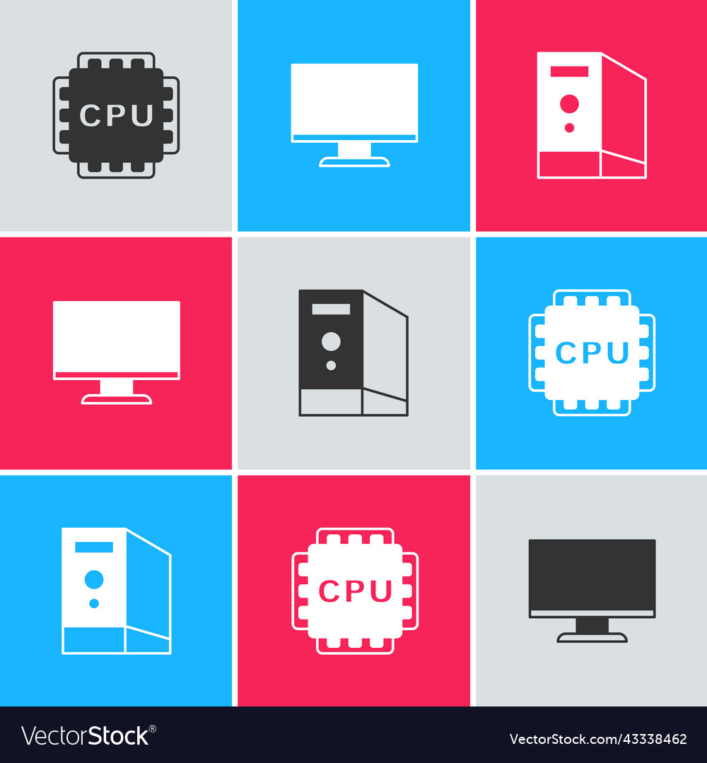 Prozessor mit cpu Computer-Monitor-Bildschirm einstellen vector image Prozessor mit cpu Computer-Monitor-Bildschirm einstellen