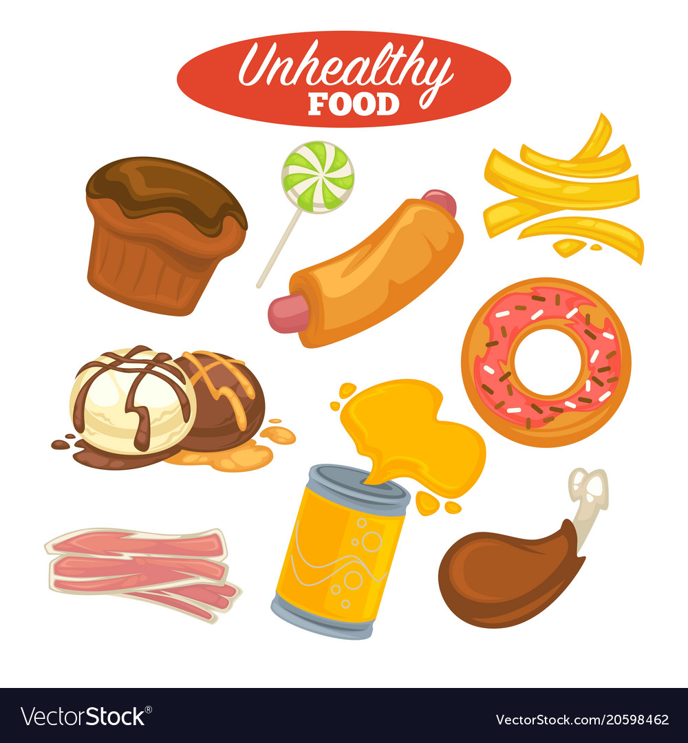 Unhealthy Food Poster Or Fast And Fat Eating Vector Image