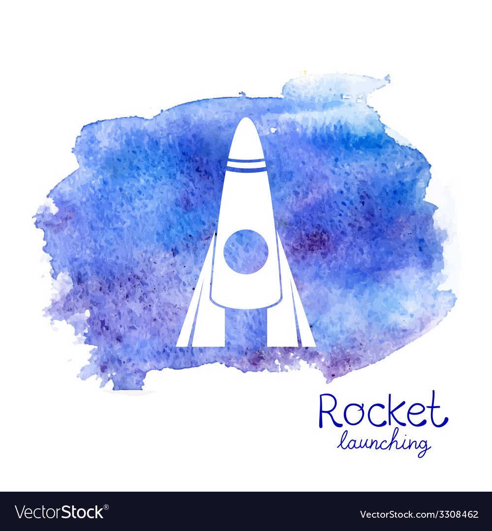 White rocket icon on watercolor background