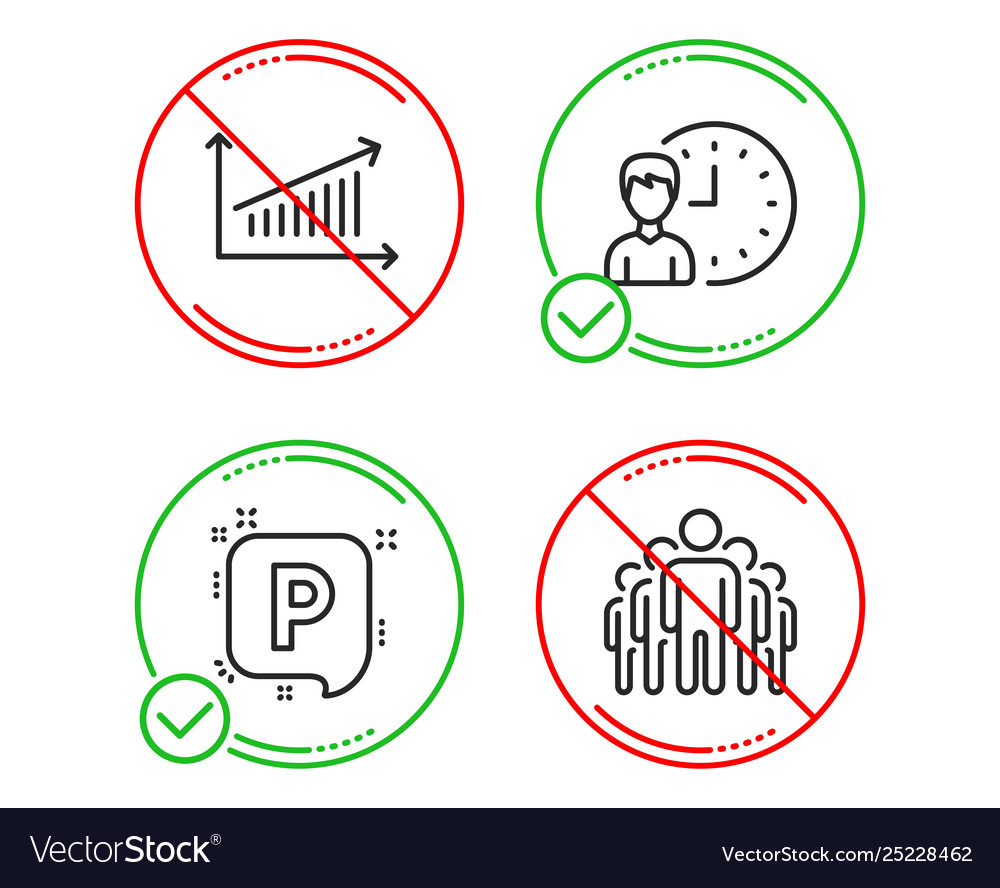 Working hours chart and parking icons set group