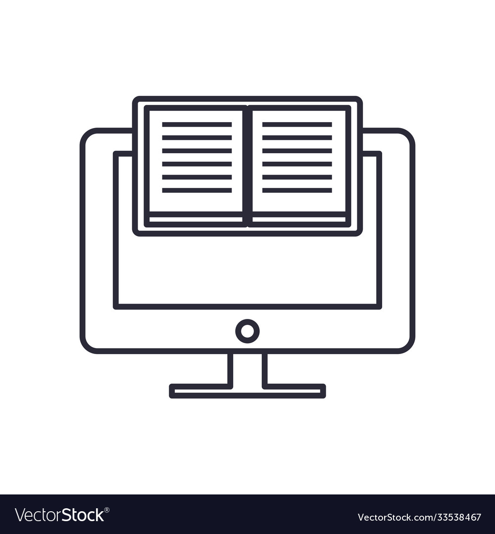 Computer with ebook line style icon design