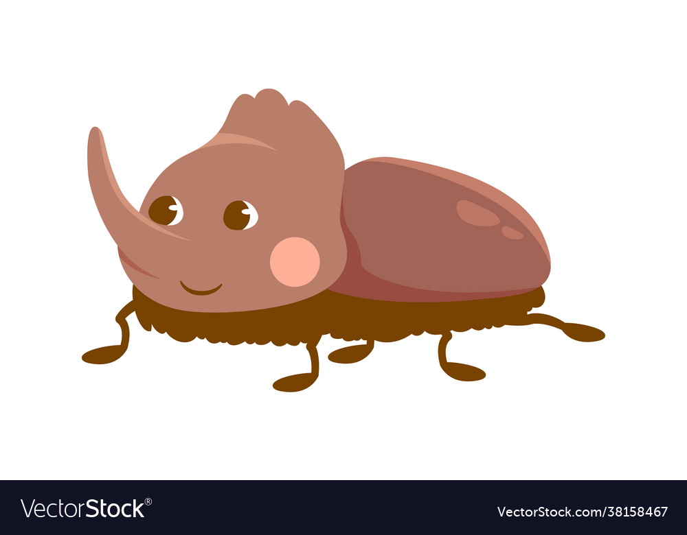 Cute brown smiling rhinoceros beetle on white