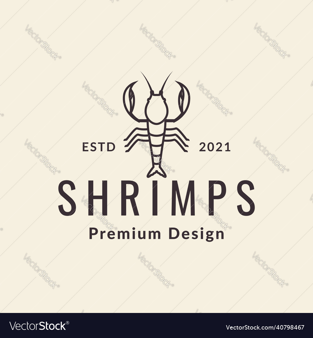 Line hipster shrimp logo design graphic symbol