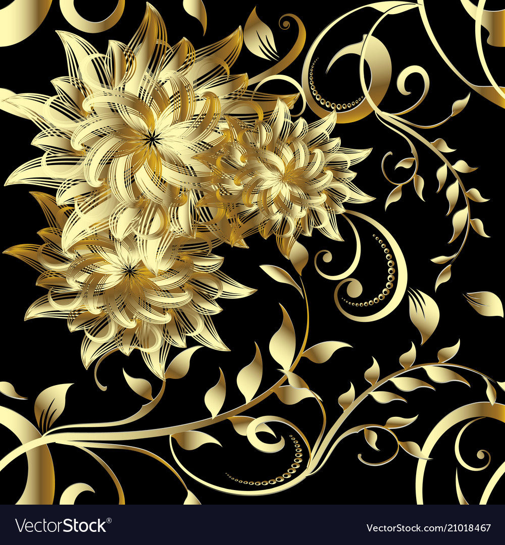 Luxury 3d gold flowers seamless pattern Royalty Free Vector