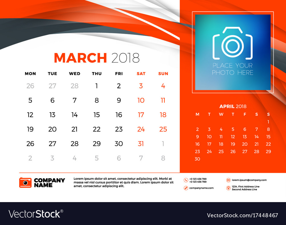 2018 desk calendar template