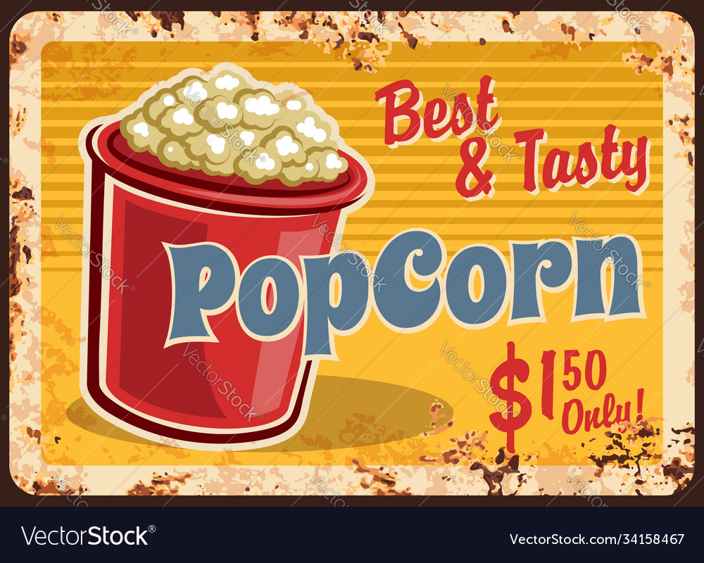 Popcorn Rusty Metal Plate Fastfood Card Royalty Free Vector