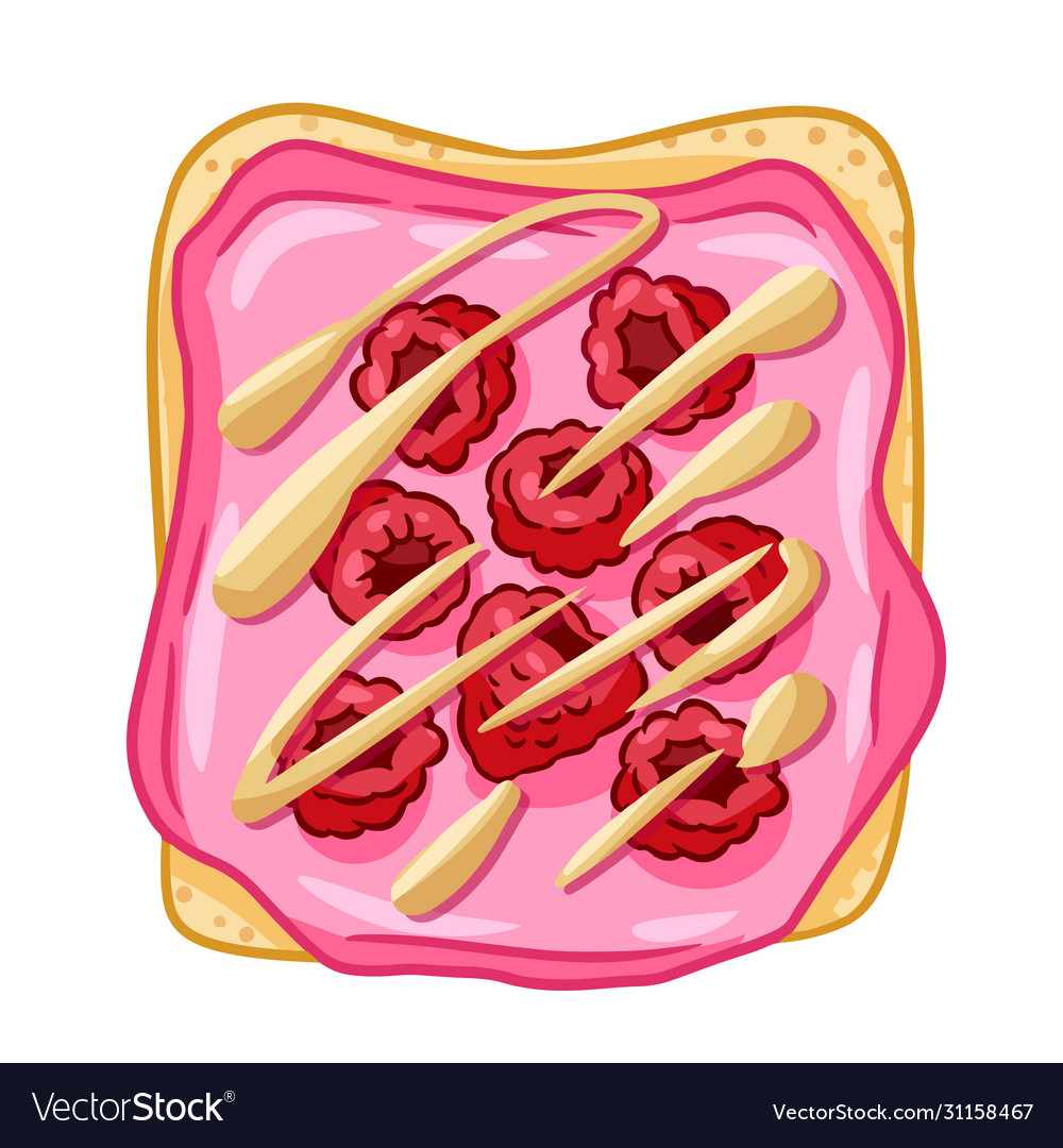 Sandwich with pink icing spread and raspberry