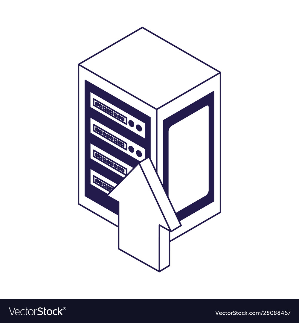 Upload arrow and data server center icon