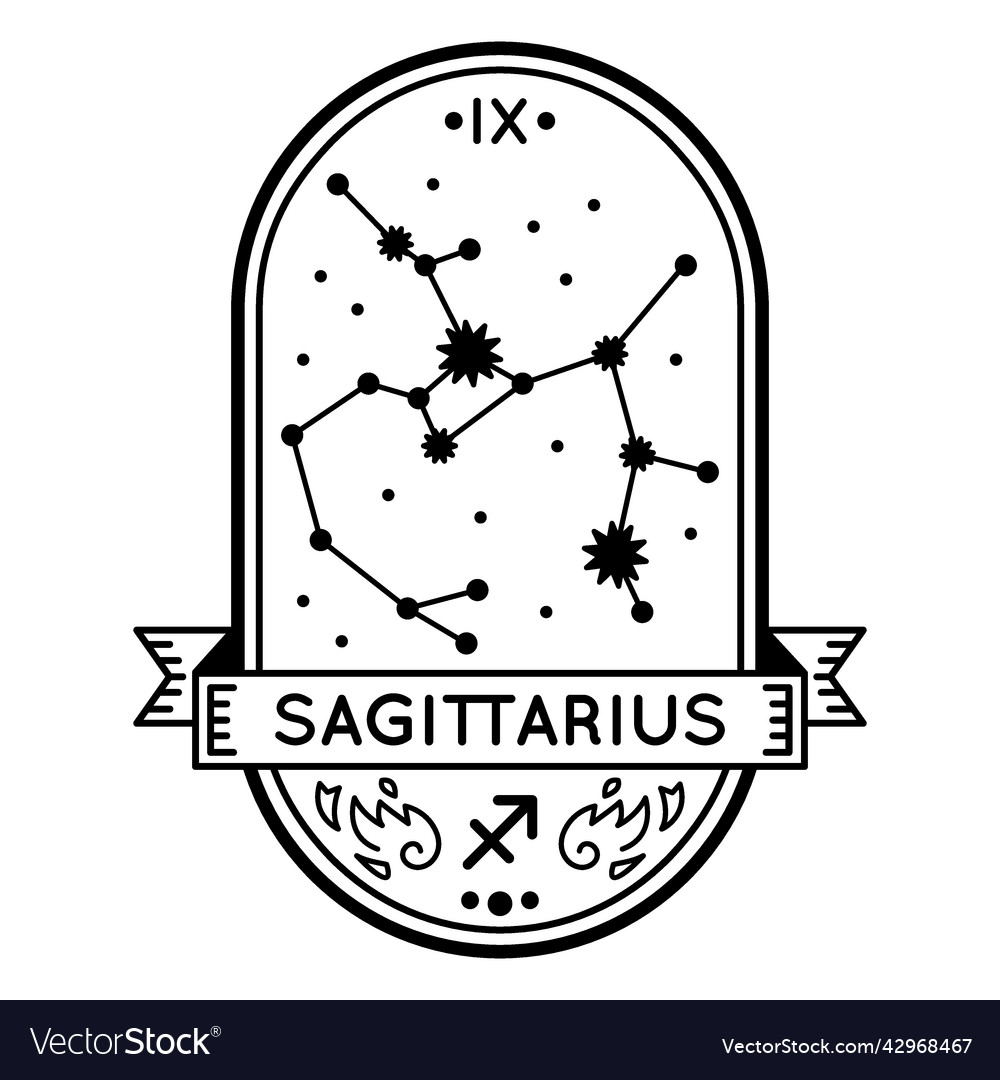 Zodiac Badge Constellation Sagittarius Stroke Vector Image