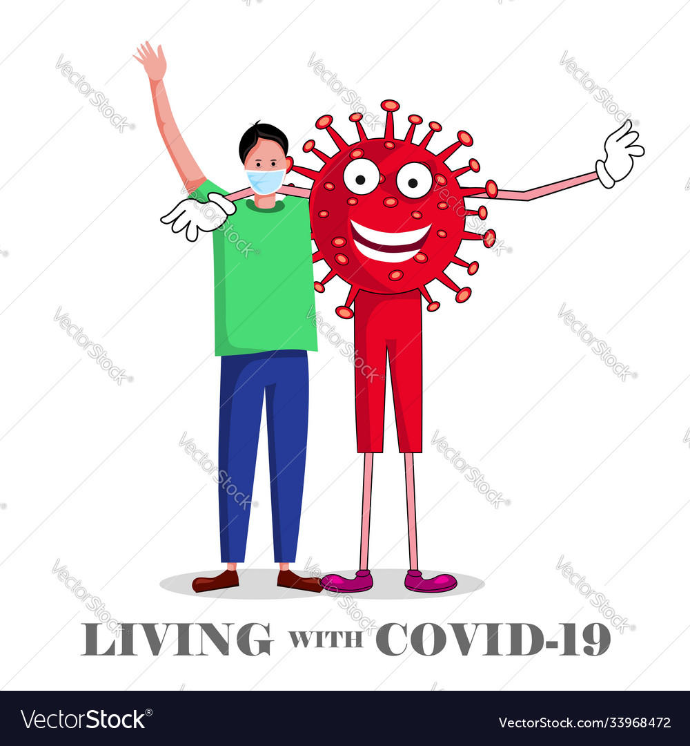 A cartoon man hug to corona virus Royalty Free Vector Image