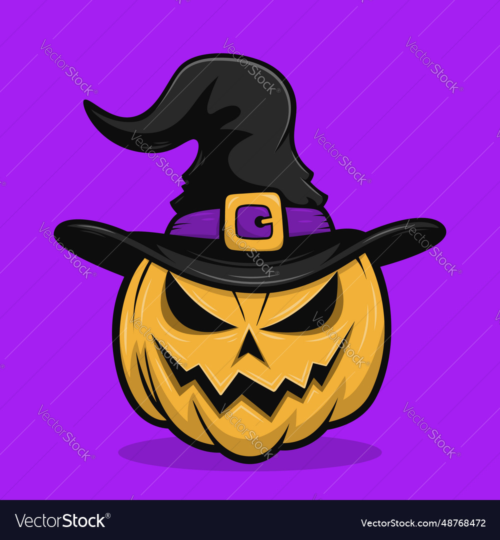 Cartoon Halloween Pumpkin Wearing Witch Hat Vector Image 2192