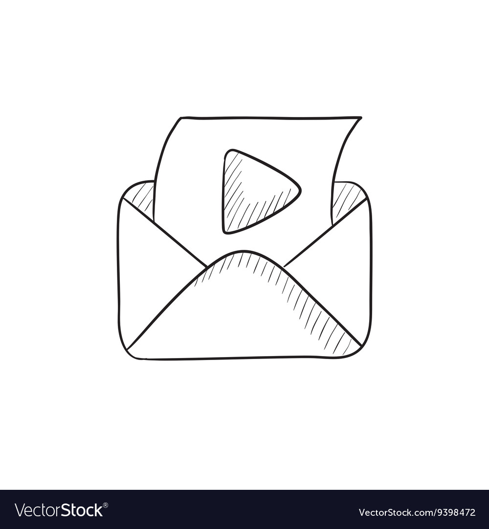 Envelope mail with play button sketch icon