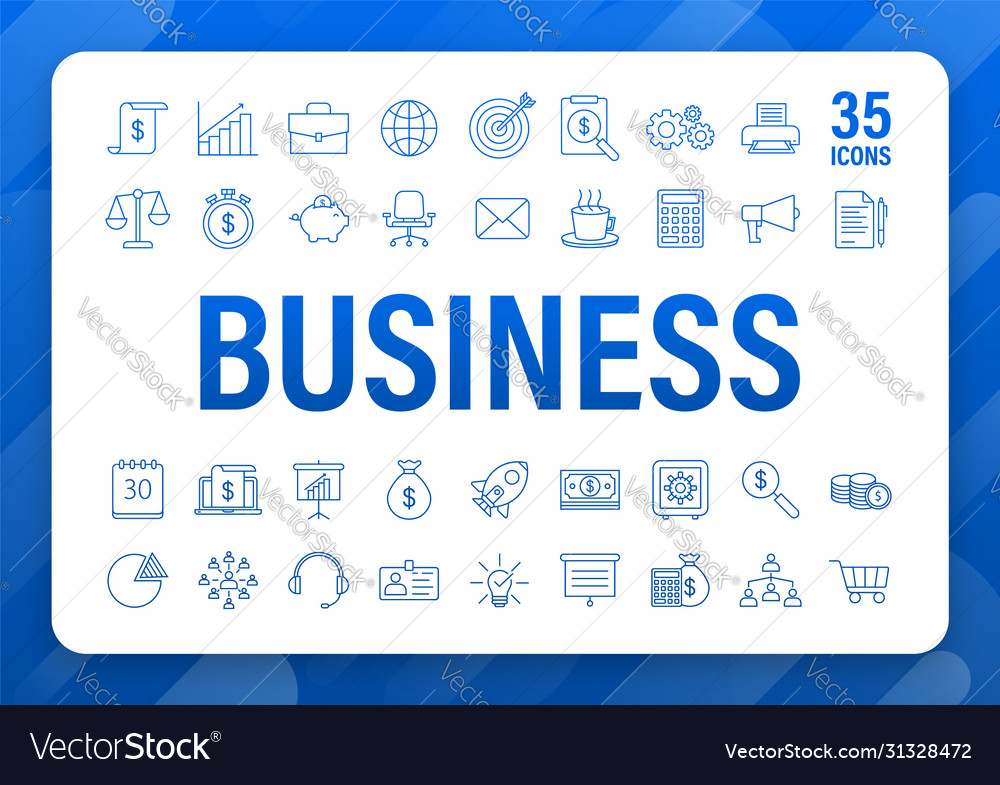 Global network connection business line icon set
