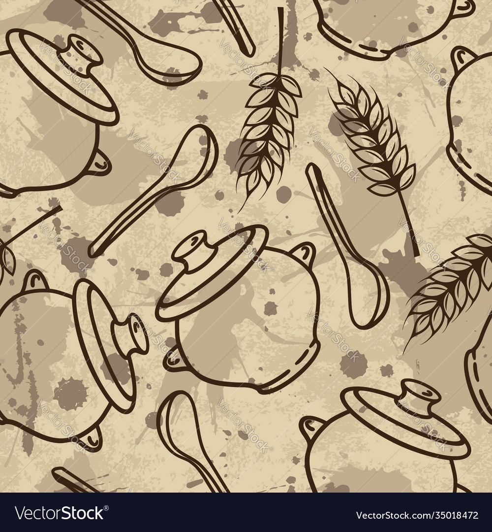 Seamless pattern with spikes pots and spoons