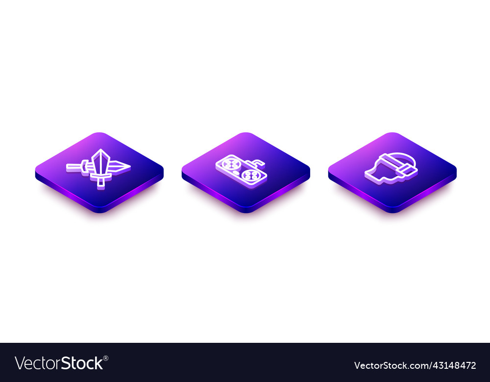Set isometric line sword for game controller