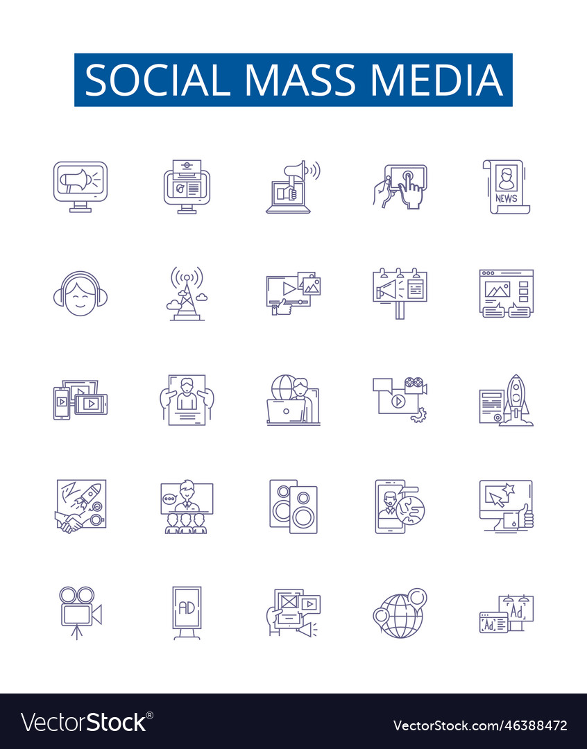 Social mass media line icons signs set design