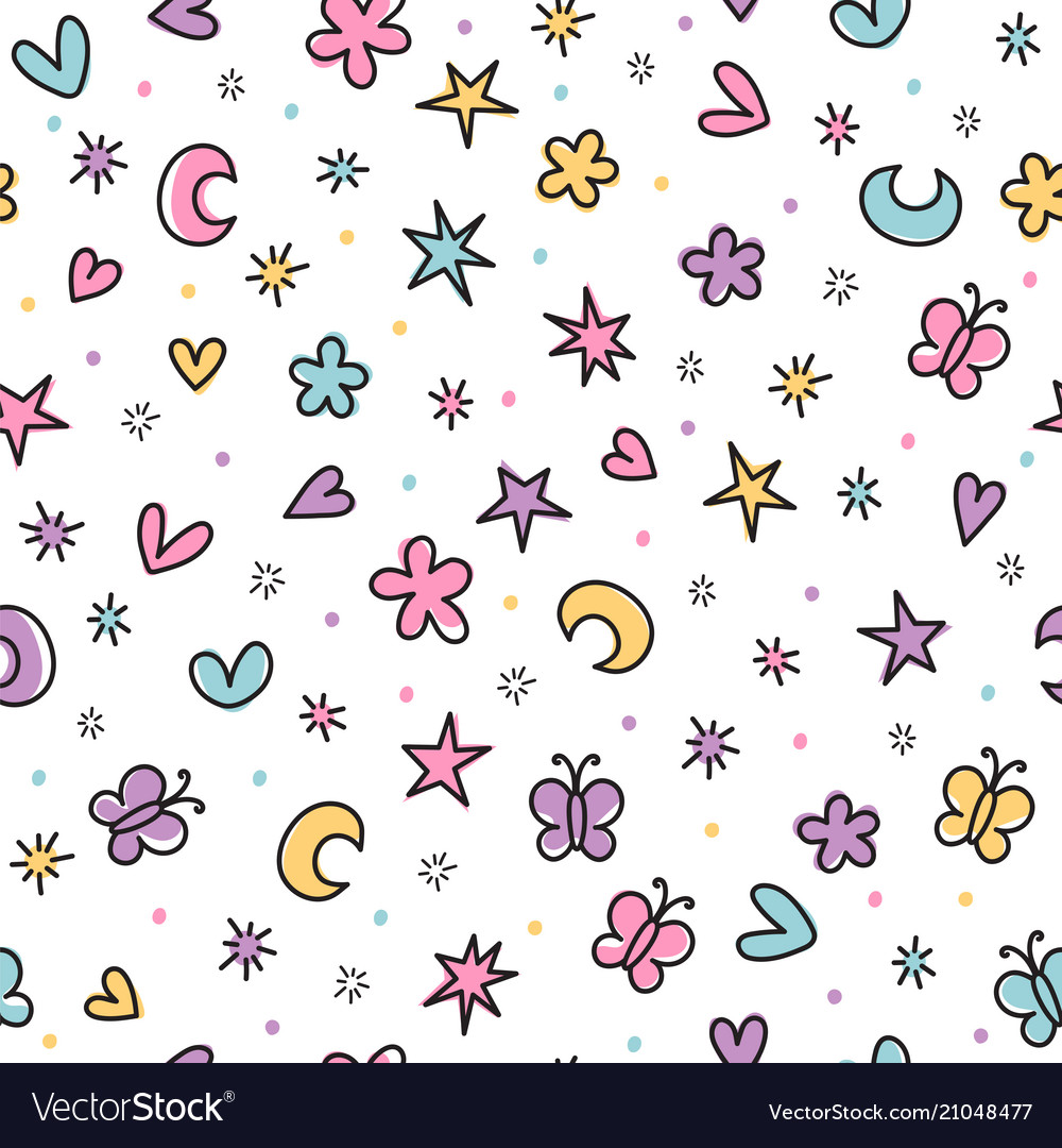 Cute seamless pattern with hand drawn cartoon Vector Image