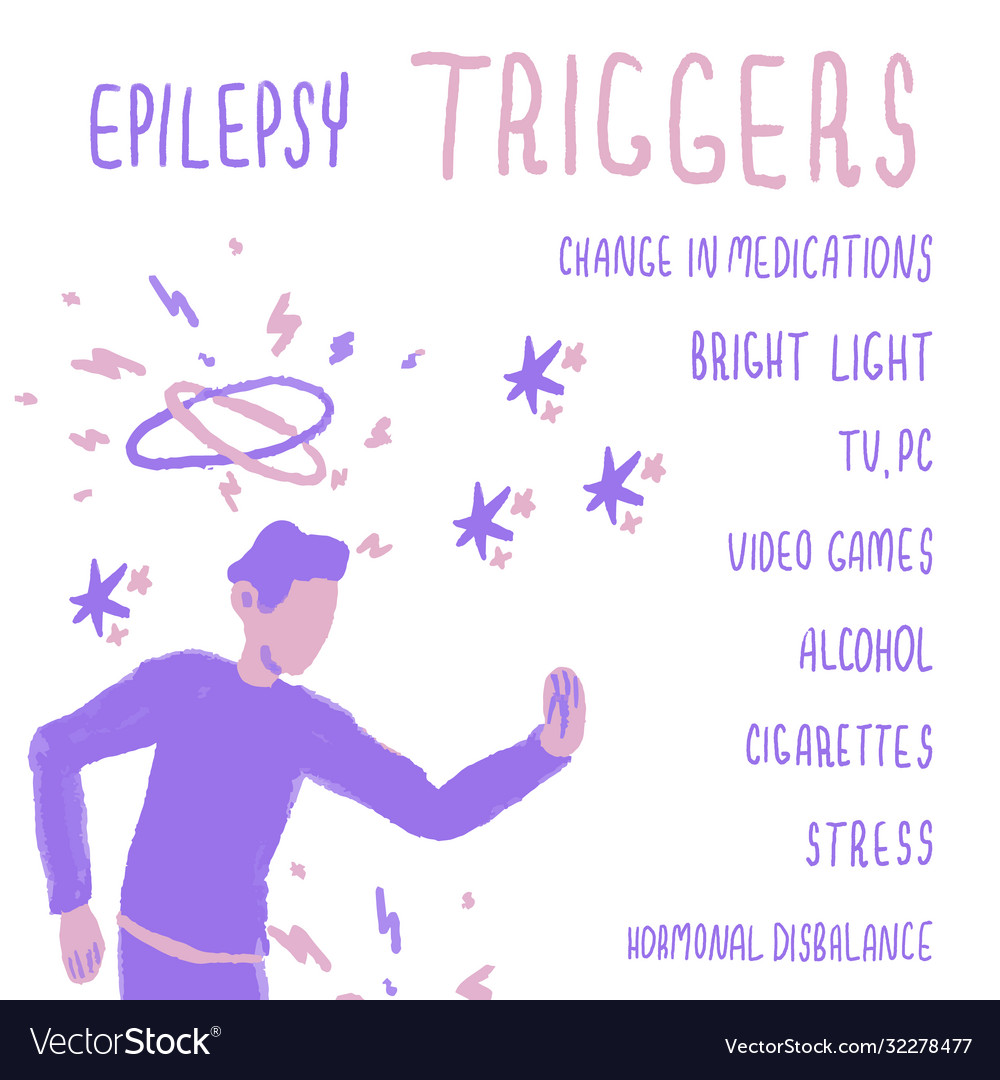 Epilepsy triggers text list on white isolated