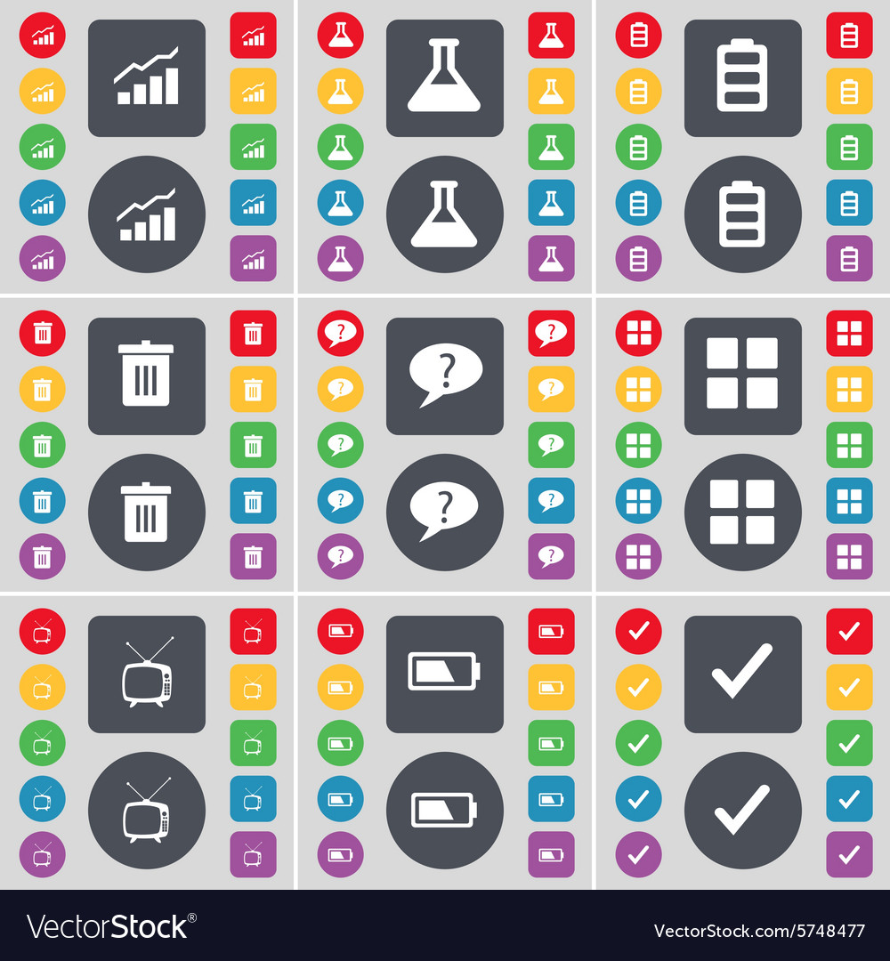 Graph flask battery trash can chat bubble apps