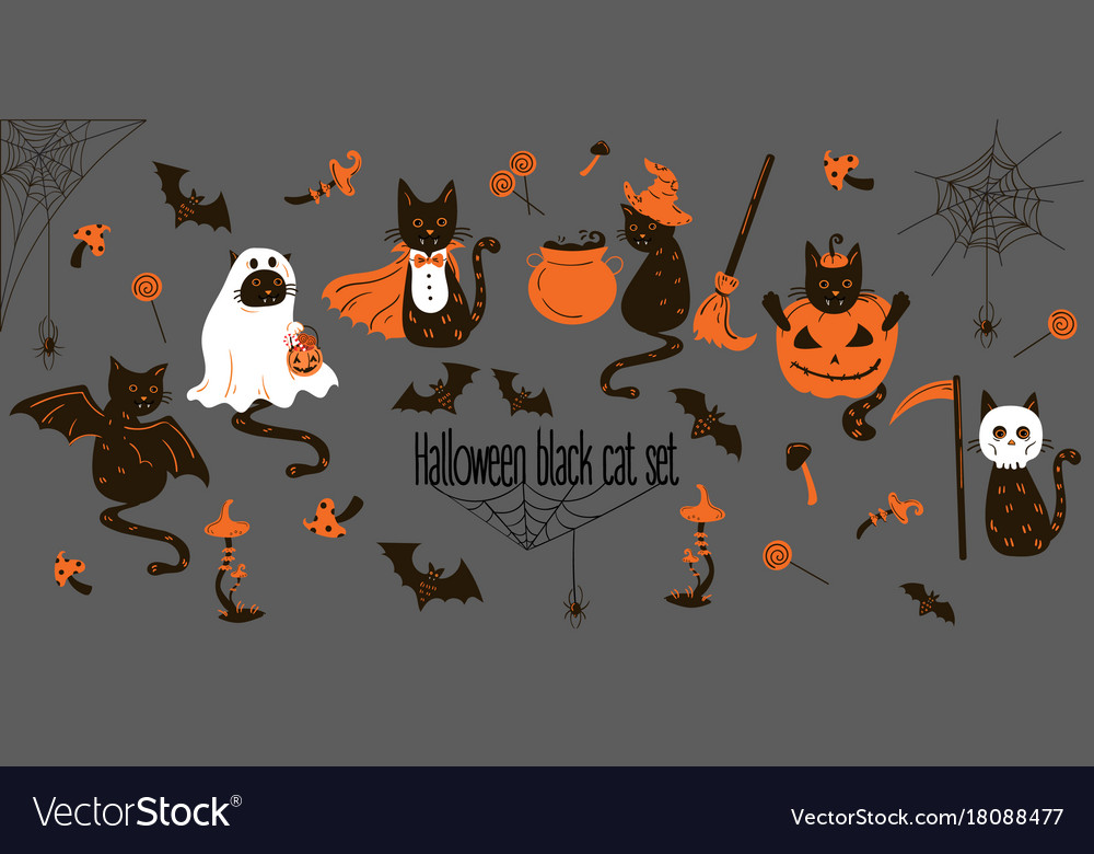 Halloween black cats trick or treat objects