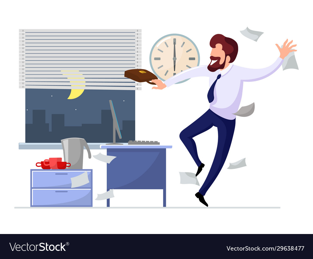 Happy businessman rejoices at end working