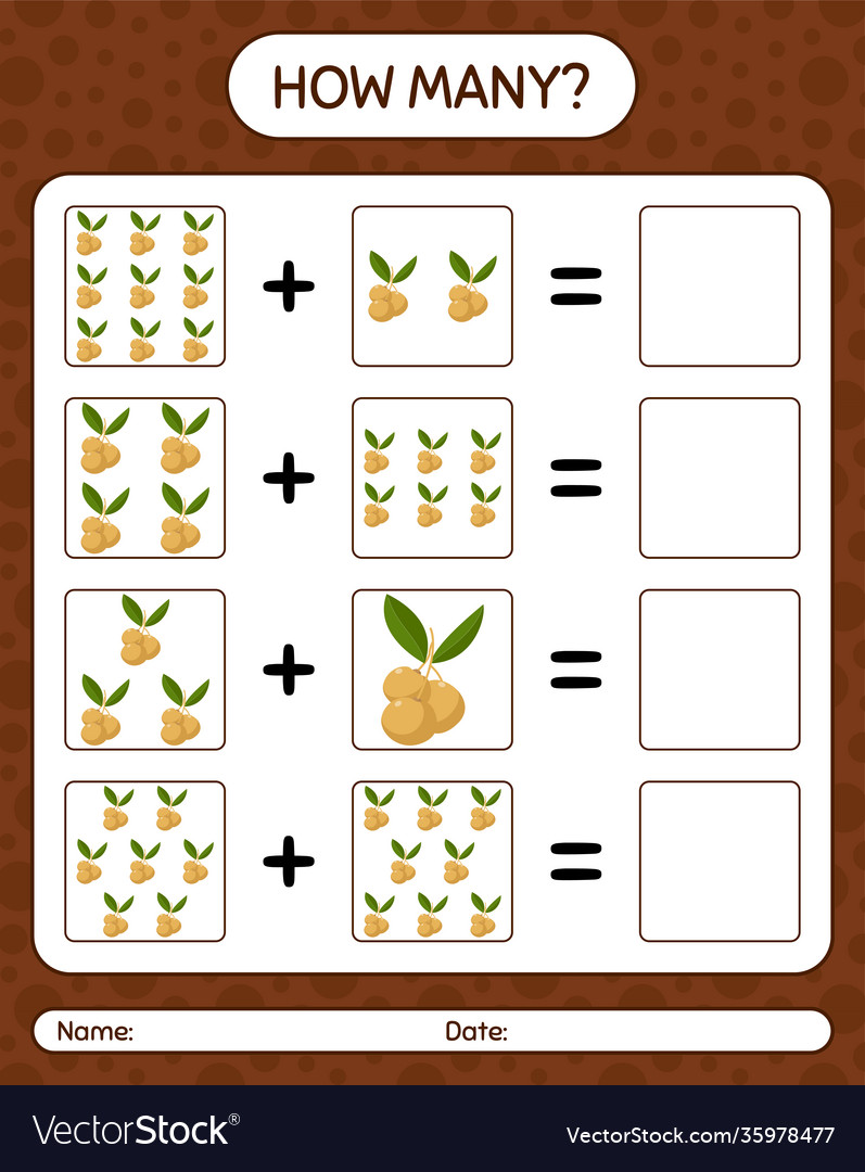 How many counting game with longan worksheet vector image How many counting game with longan worksheet