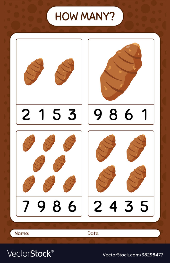 How many counting game with taro root worksheet vector image How many counting game with taro root worksheet