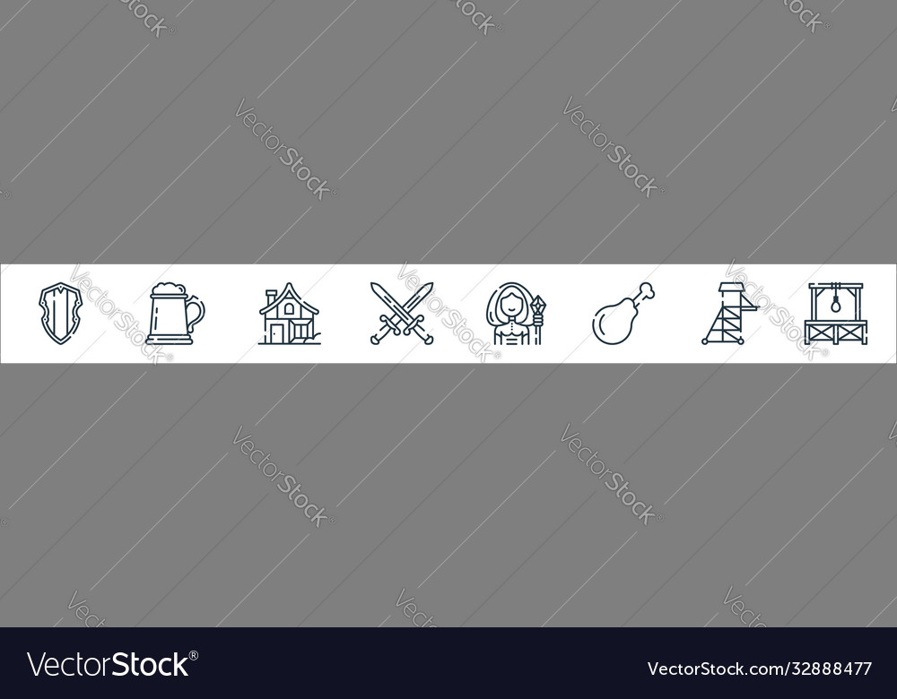 Medieval times line icons linear set quality Vector Image Medieval times line icons linear set quality