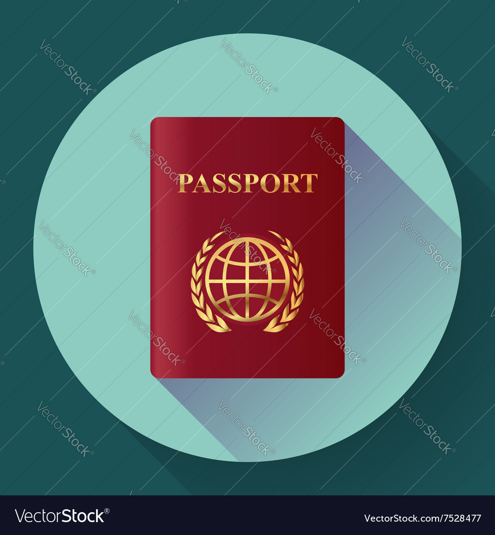 Red leather passport icon flat design style