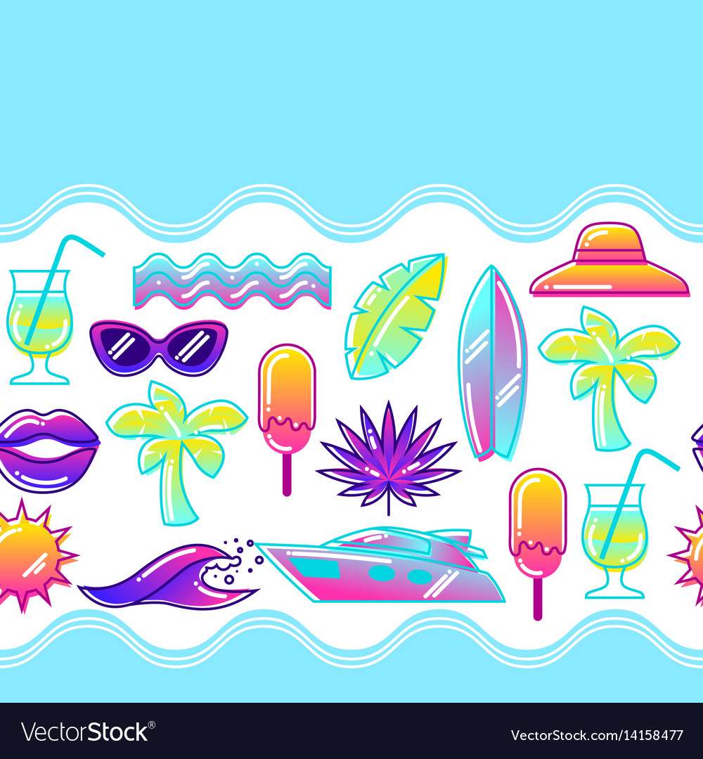 Seamless pattern with stylized summer objects