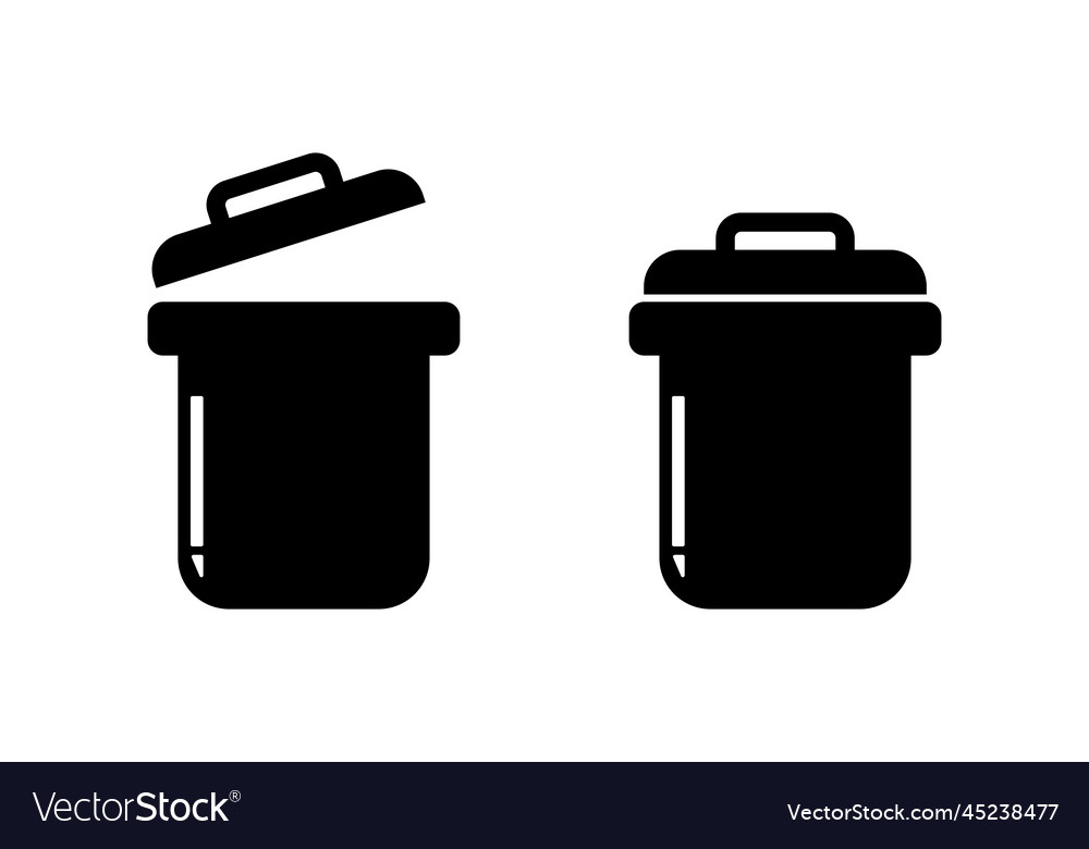 Set of open and closed trash can icons