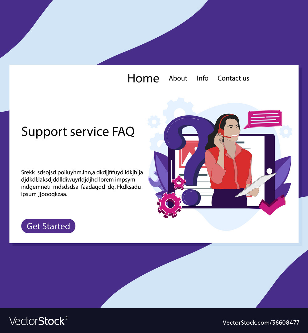 Support service faq landing page operator call vector image Support service faq landing page operator call