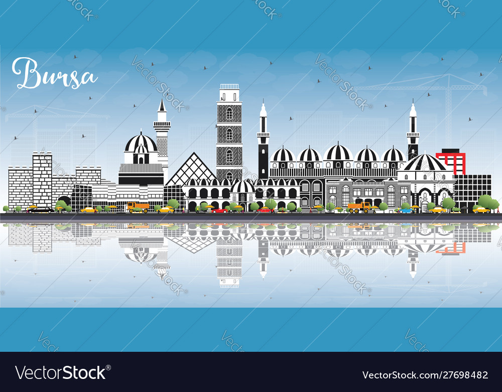 Bursa turkey city skyline with color buildings Vector Image