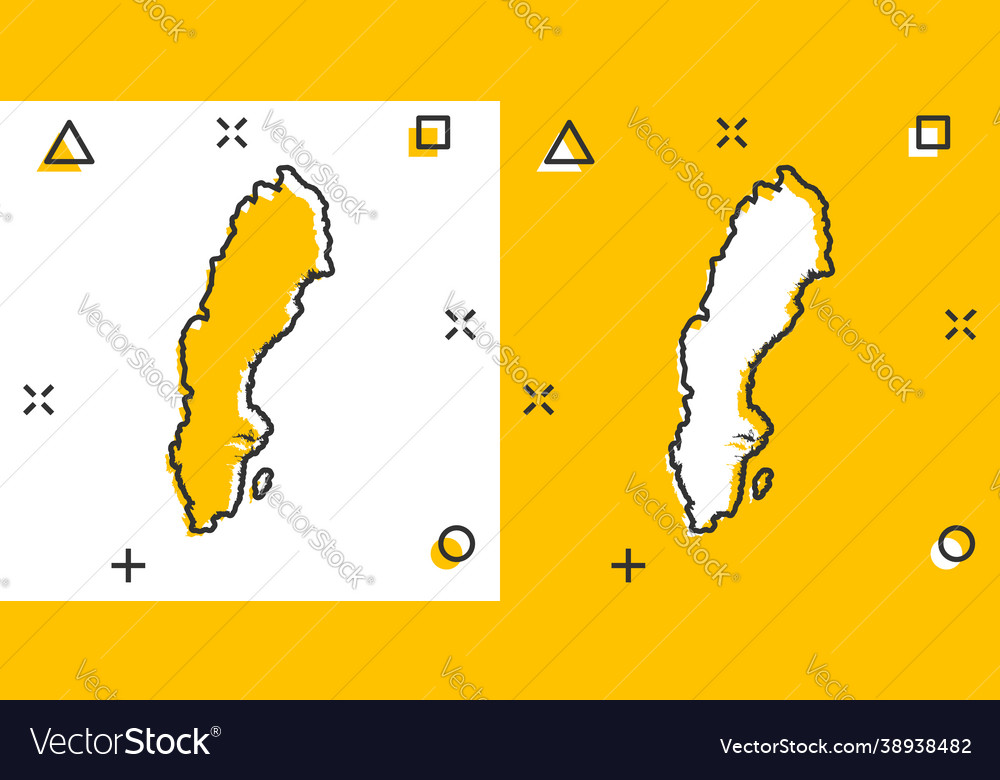 Cartoon sweden map icon in comic style