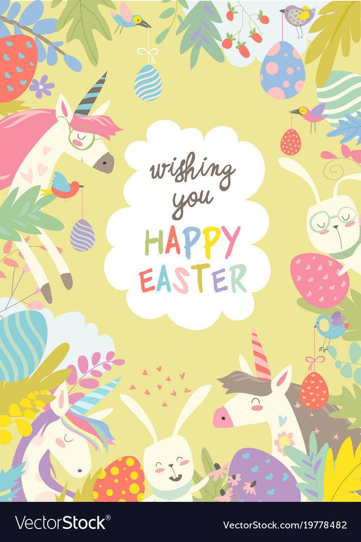 Cute frame composed of easter bunniesunicorns