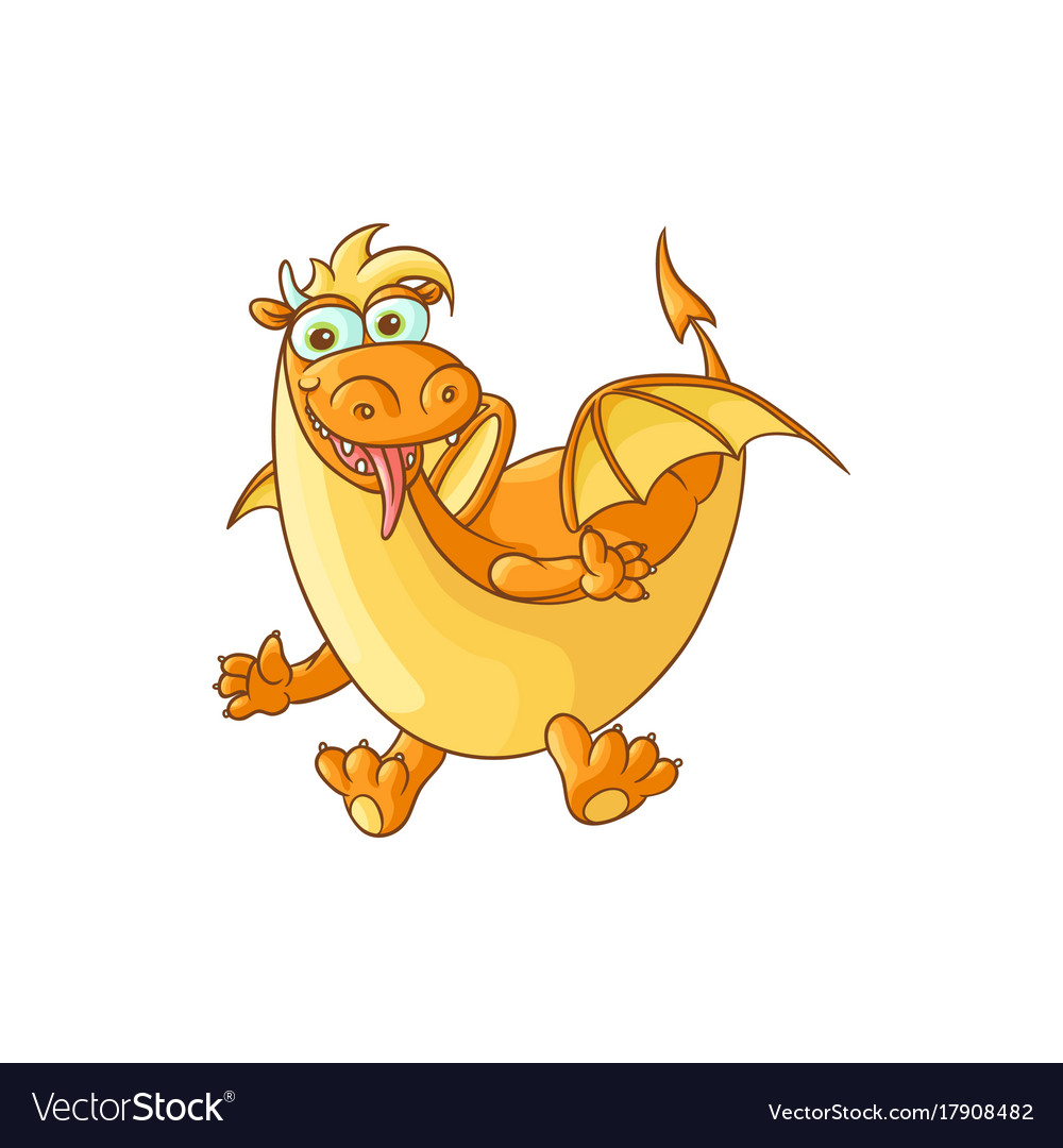Flat cartoon dragon with horns wings
